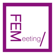 Square logo reading "FEMeeting/ in prurple text on a white background, with a purple border. 