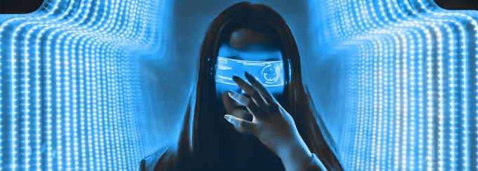 Person surrounded by Blue LED lights. 