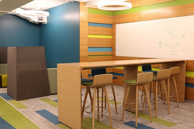 The space was designed with areas for students to gather. 