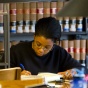 Student studying in UB Law Library. 