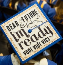 Graduation cap reading "Dear future, I'm ready.". 