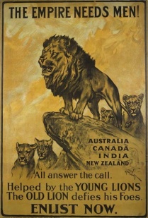 Zoom image: The Empire Needs Men, Arthur Wardle WWI recruiting poster. Public Domain, Wikimedia Commons 