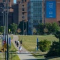 Students walking to campus on the first day of classes , August 2020. 
