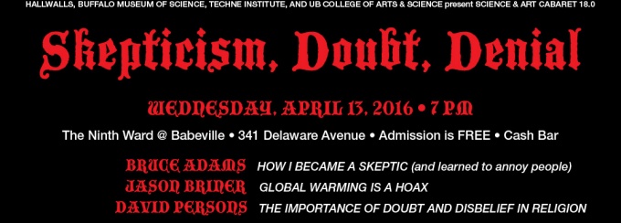 Flyer for Skepticism, Doubt and Denial event. 