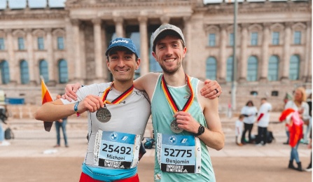 Michael Morse (left) and Benjamin Cammett (right) at the 2022 Berlin Marathon in Germany. 