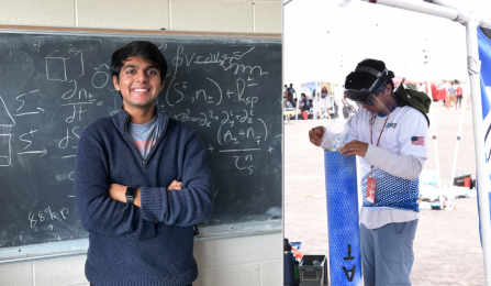Krish in a UB SEDS Rocketry uniform, as the Project Director of the team, at the 2022 Intercollegiate Rocket Engineering Competition. 