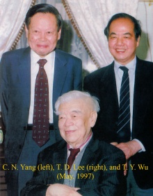 Professor Wu with former students Dr. C. N. Yang and Dr. T. D. Lee. 