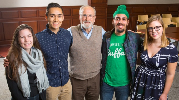 SUNY Distinguished Service Professor Claude Welch and students. 
