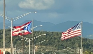 Puerto Rican and US flags. 