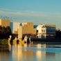 A view of the campus across Lake LaSalle. 