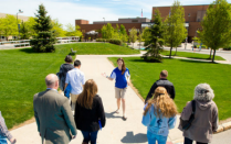Students taking a campus tour. 