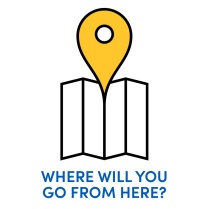 Infographic with a map icon and text that says, Where will you go from here? 