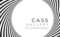 Black and white vortex swirl design, with the words: Cass Gallery Five Hundred Seneca" in the middle. 