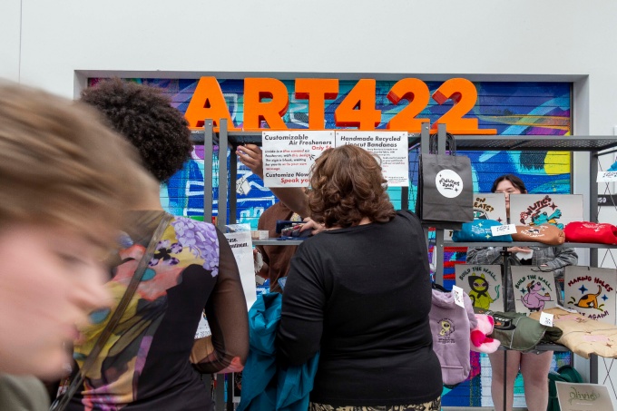 Zoom image: Student Art Sale in the Atrium of the Center for the Arts, during Spring Into Art 2025 