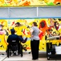 Zoom image: Artists Cecily Brown. George Hughes and Sara Zak working together on mural at Buffalo Academy of Visual and Performing Arts. 