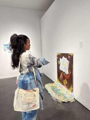 Zoom image: BFA Senior Thesis group exhibition "Supreme", April 29th, 2024 reception, in the Department of Art Lower Gallery, room B45 of the Center for the Arts.