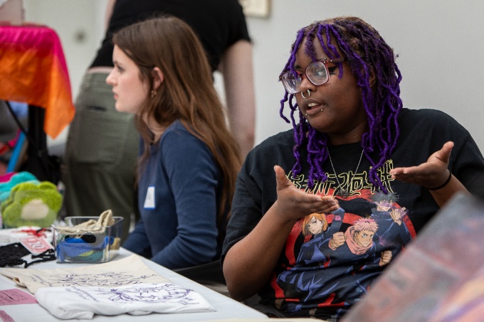 Zoom image: Student Art Sale, in the CFA Atrium. Organized by Kelly- Myers-Chunco, Instructor of ART422: Entrepeneurship for Creators Image Credit: Meredith Forrest Kulwicki 