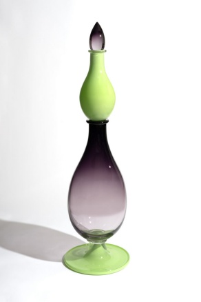 Zoom image: &quot;Nakakagamot,” 2024; blown jade and plum glass; 35 x 12 x 12 inches 