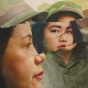 "The Motherload" movie poster says the title on the top in black loose hadwriting font, and pictures a collage style portrait of two women, a profile of an older woman in the foreground, and sideways glance of the face of a younger woman in the background. Both wear green army rounded helmuts. 