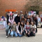 Zoom image: ART422: Entrepreneurship for Creators, class photo, with Instructor Kelly Myers-Chunco. May 1, 2025, outside the UB Student Union, on the Spine. 