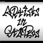 Graffiti style writing that says "Artists in Studios", in black letters on a white background. With YouTube video play bar at the bottom. 