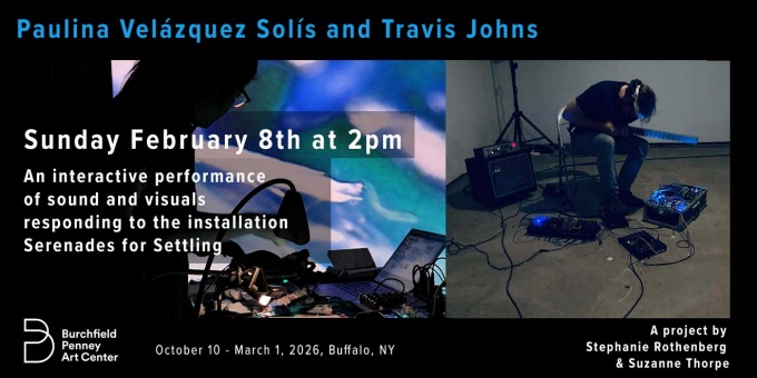 Zoom image: Event flyer for Interactive Audio Visual Performance by Paulina Vel&aacute;zquez Sol&iacute;s and Travis Johns.
