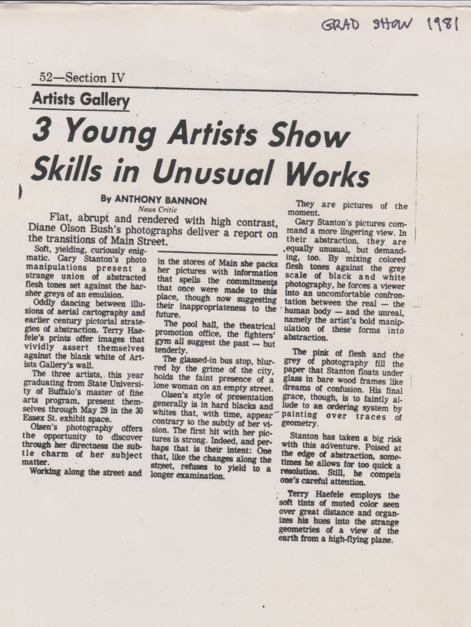 Zoom image: MFA Thesis exhibitions review by Anthony Bannon, 1981 