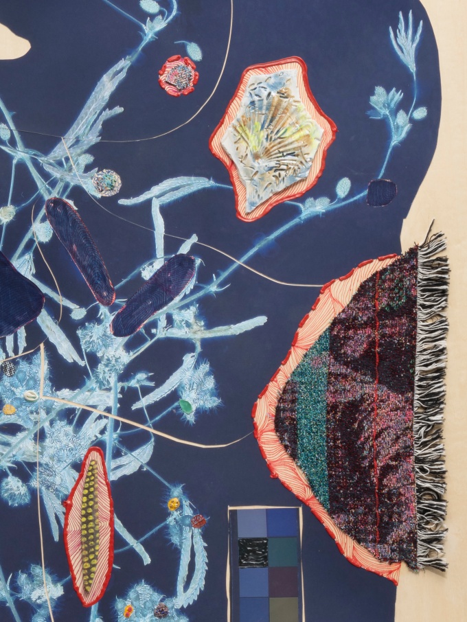 Zoom image: Detail of: Crystal Z. Campbell, Mimosa Pudica (Thailand) Mixed-Media Photo Collage on Birch Panel Photo credit: Ryan Arthurs. 