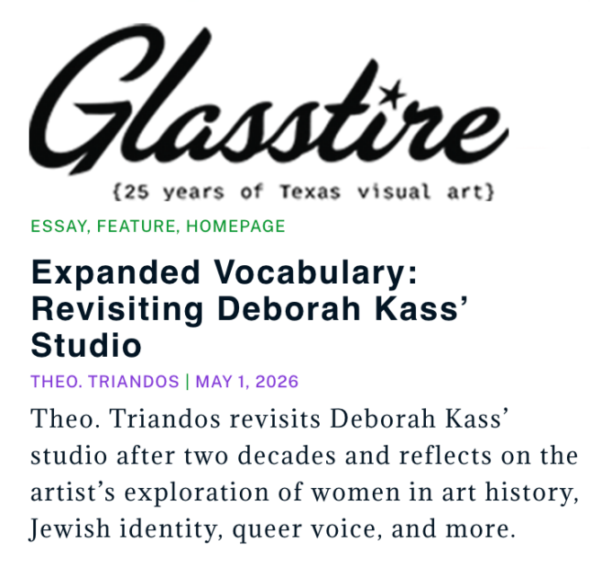 Black text on white background, describing the new article by Theo. Triandos published on Glasstire website. 