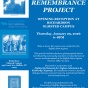 Zoom image: Blue and white event poster for the opening reception of the Buffalo Remembrance Project.
