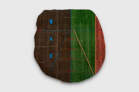 Zoom image: All The Sun Long, 2025 acrylic, yarn, willow, astroturf 111 x 107 1/8 inches Courtesy of COMA 