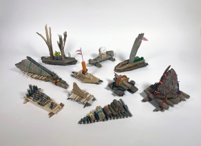 Zoom image: Flickering (#41-50), 2024-2026, found organic and manmade debris, assorted handheld sizes 