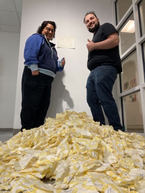 Zoom image: K. MacNeil, &quot;I THINK MY COUGH DROPS ARE GASLIGHTING ME&quot;, Linocut and handset Futura printed on mulberry. Unlimited edition. 