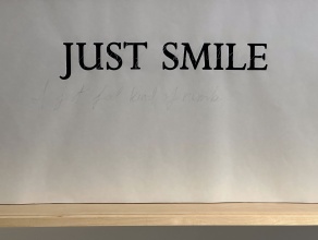 Zoom image: Detail of K. MacNeil's &quot;Witness My Shame&quot;, Silkscreened print inside wooden shadow box, with etched plexiglas. 24&quot; x 48&quot;. 