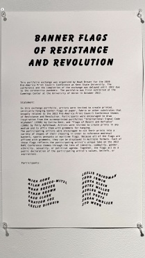 Zoom image: "Banner Flags of Resistance and Revolution", print exchange informational poster. 