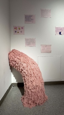 Zoom image: Left: From the series &quot;Pillow Princess&quot; by Shayna Kiblin Right: Studies for quilt works by Shayna Kiblin 