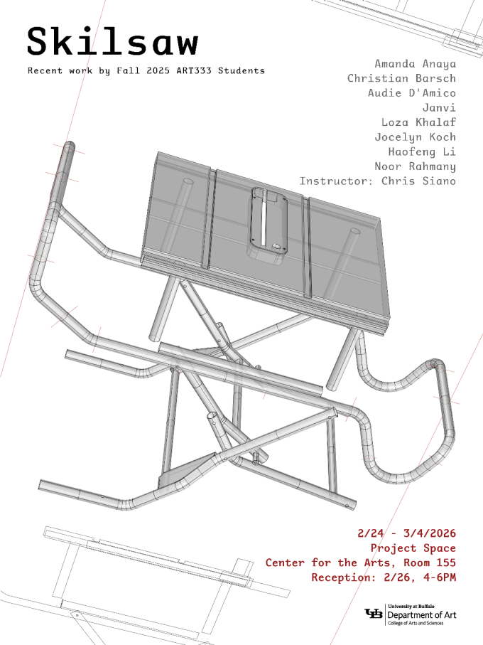 Zoom image: Exhibition poster for Skilsaw, Recent work by ART333 students