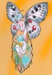 Zoom image: Wenjia Zhu, Becoming, Digital illustration combining hand-drawn line work and color rendering. The piece was created using a tablet and a stylus. 