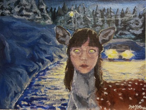 Zoom image: Mackenzey Holmes Poor Thing in the Road, 2025 Acrylic paint on canvas board, 16 x 12 in. Cattaraugus-Little Valley High School 