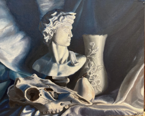 Zoom image: Nora Showalter, "White Still Life", 2025, Oil on Canvas, 8x10&nbsp;&nbsp;&nbsp;&nbsp; Clarence High School; Teacher: Keri Graf 
