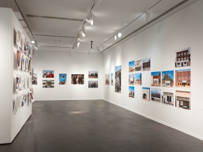 Zoom image: Fall 2024, during the exhibition &quot;Circulation Issues: Photography by MFA Alumni Hope Mora and Jeremiah Ariaz&quot;. Left: mobile wall, displaying &quot;The Kansas Mirror&quot; by Ariaz. Back: Portion view of 23'8&quot; wall, displaying work from the series &quot;Pecos&quot; by Mora. Right: Portion view of 48'6&quot; wall, displaying work by Ariaz and Mora. Image Credit: Misael Hernandez 