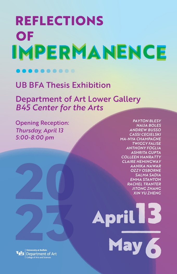 "Reflections of Impermanence" BFA Senior Thesis group exhibition poster (designed by Claire Hemingway. 