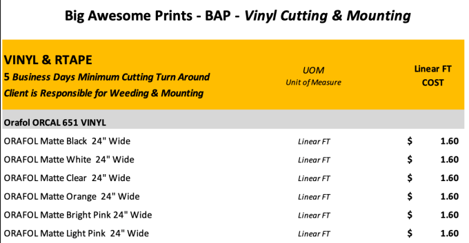vinyl cutting price list. 