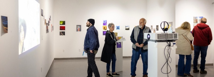 Zoom image: Undergraduate students&nbsp;Esrat Hossain and Vivien Ngo presented "Heart Stained Noire" in the Project Space, reception October 30, 2025 during Art in the Open. 