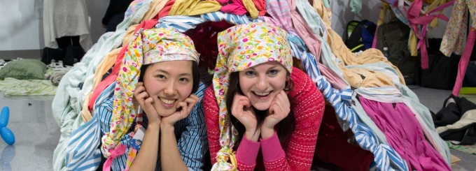 Two students with textiles. 