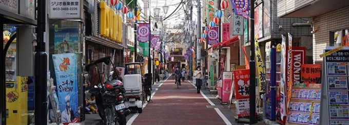 City street in Japan. 