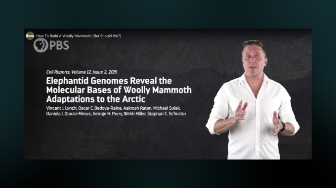 PBS cites elephantoid genome research by Vincent Lynch. 