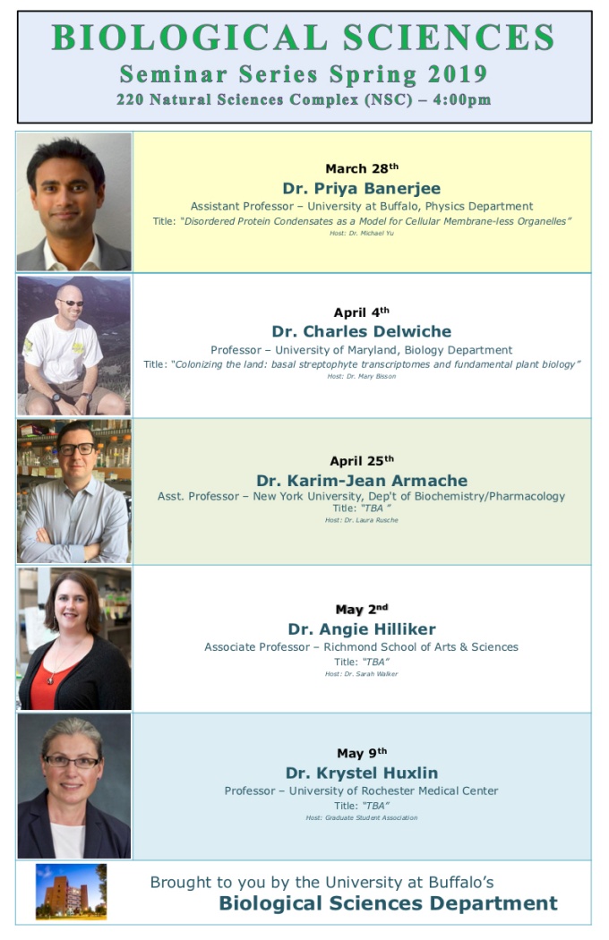 Zoom image: Biological Sciences Seminar Series Spring 2019