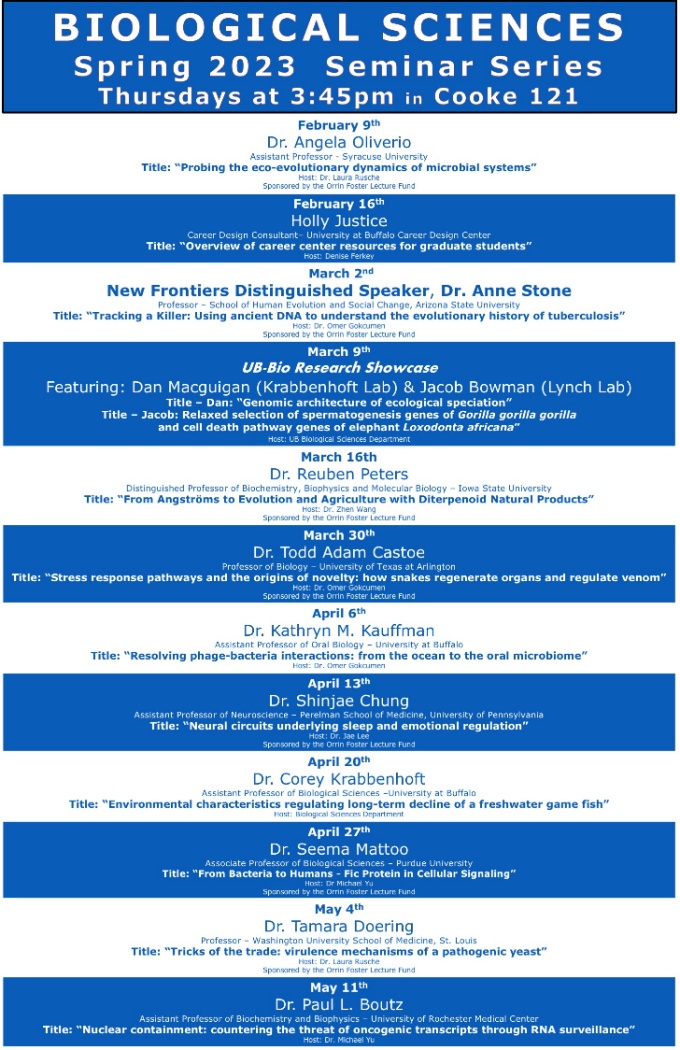 Zoom image: spring seminars biological sciences 203