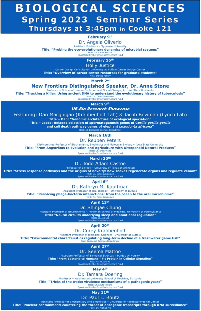 Zoom image: spring seminars biological sciences 203